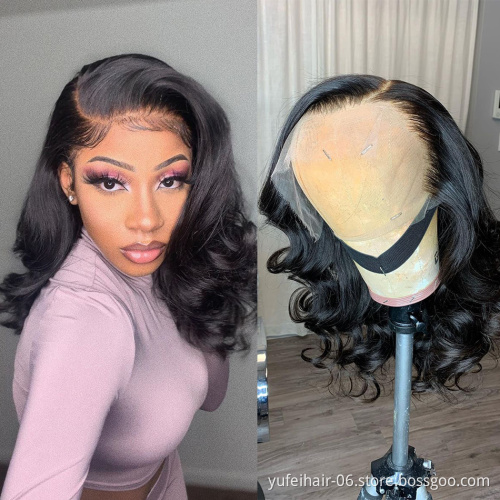 Brazilian 13x4 Bob Wigs Pre Plucked With Baby Hair Body Wave 150% Short Remy Human Hair Water Bob Wigs For Women